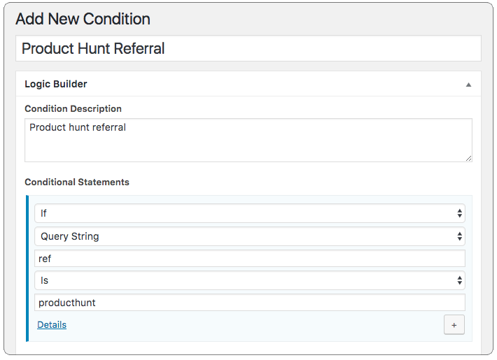 Custom Landing Page - Create Condition